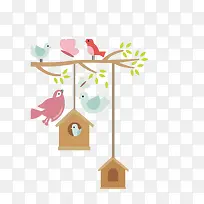 卡通手绘小鸟的房子素材
