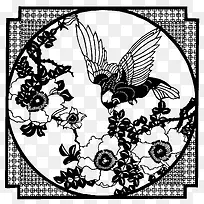 中国传统手绘黑白花鸟艺术