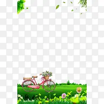 春季春游脚踏车与植物主题边框
