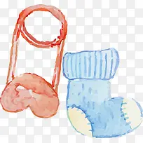 水彩水墨卡通婴儿用品袜子别针素