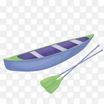 蓝色小船和船桨手绘图
