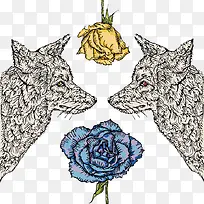两只狼和两朵玫瑰花