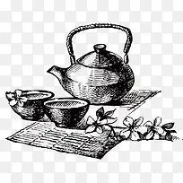 手绘素描茶壶水壶