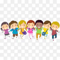 卡通一群双手搭肩的小学生素材