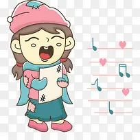 卡通贫穷的歌唱女孩
