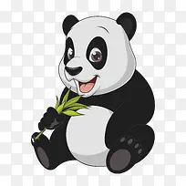 手绘卡通Q版熊猫吃竹子