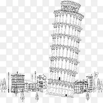 比萨斜塔建筑线稿图