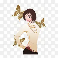 卡通手绘时尚蝴蝶美女