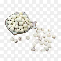 莲子产品摆盘散落的莲子实拍pn