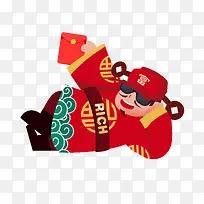 2019卡通猪年素材财神躺着
