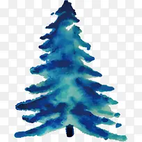 蓝色水彩手绘圣诞树