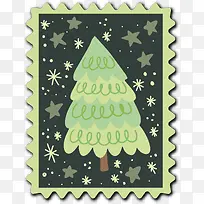 清新手绘圣诞树标签