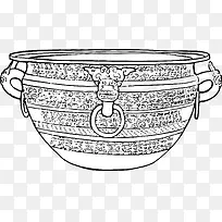 中国风文物青铜器瓮线描画