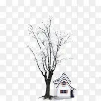 雪地树木房屋免抠素材