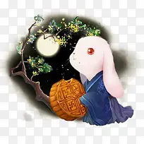 卡通手绘兔子与月饼