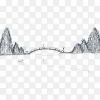中国风高山拱桥装饰水墨插画