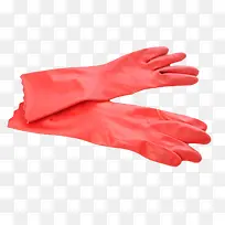 一双红色塑胶手套实物