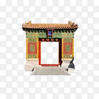 中国风红墙宫廷古式建筑门框