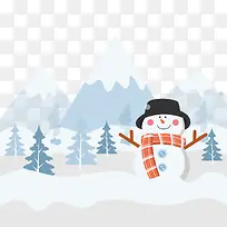 卡通冬季雪中的雪人矢量图