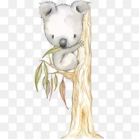 卡通手绘上树的小熊