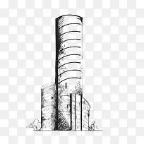 手绘线描建筑高楼大厦