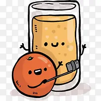 矢量图水彩可爱橙汁