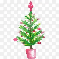 手绘粉色盆栽圣诞树