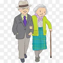 老年夫妇散步矢量插画