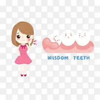 卡通女人因为智齿牙痛插画免抠