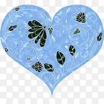 蓝色花纹组成的爱心矢量图