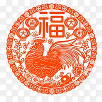 红色中国风鸡年剪纸装饰图案