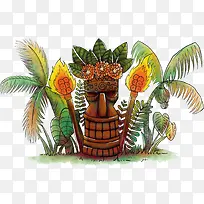 夏威夷棕榈树热带卡通风格