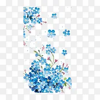 蓝色手绘落花设计素材