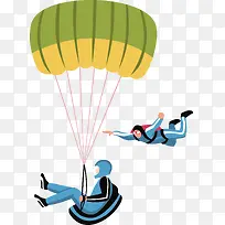 一个绿色降落伞与跳伞运动员