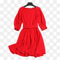 七分袖圆领修身红色裙子
