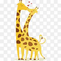 手绘卡通可爱亲吻的长颈鹿