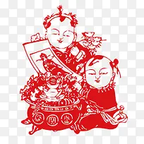中国风喜庆福娃剪纸设计