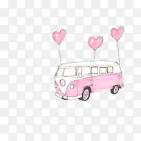 手绘粉色旅行大巴车