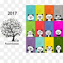 2017年可爱熊猫年历矢量素材