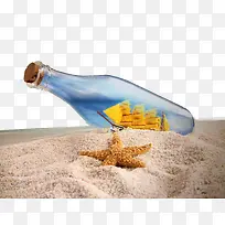 金色沙滩上的漂流瓶