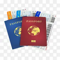 蓝红色封面国际护照夹着机票实物
