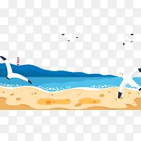 卡通清新海滩风景插画