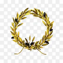 金色圆形橄榄枝花环头饰设计免抠
