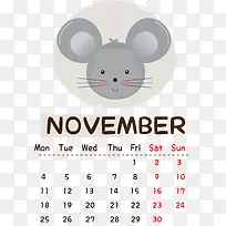 2019年可爱灰色老鼠十月一日历