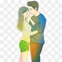手绘人物插画轻抚脸庞的情侣插图