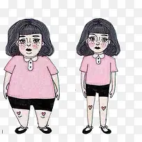 肥胖对比的女孩