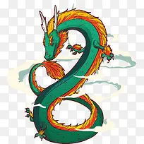 手绘霸气的绿色龙