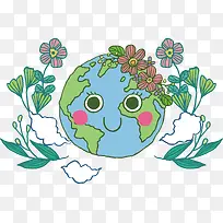 创意世界母亲地球日花朵手绘矢量