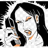 装饰插图愤怒抓狂的女孩打电话