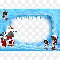 手绘圣诞老人装饰冰天雪地边框